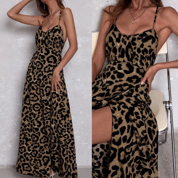 Boho leopard print open back cami maxi dress - Picture 3 of 3